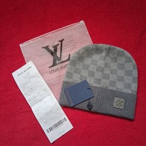 Louis Vuitton Gray Checkered Knit Hat